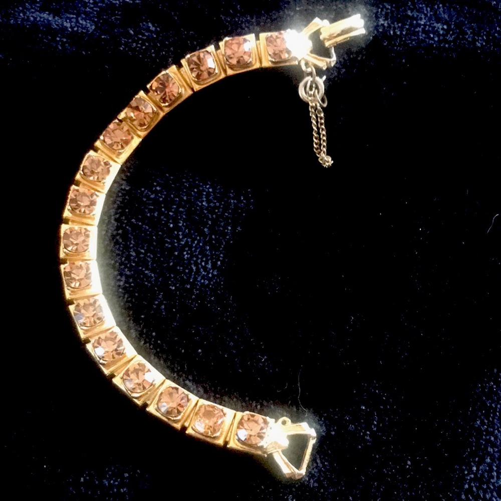 Vintage unsigned topaz bracelet w/ security chain
